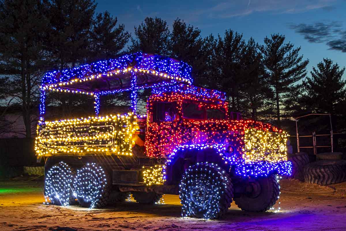 Diggerland USA - Homepage 2 opt military truck decorated with holiday lights for drive thru light show landscape